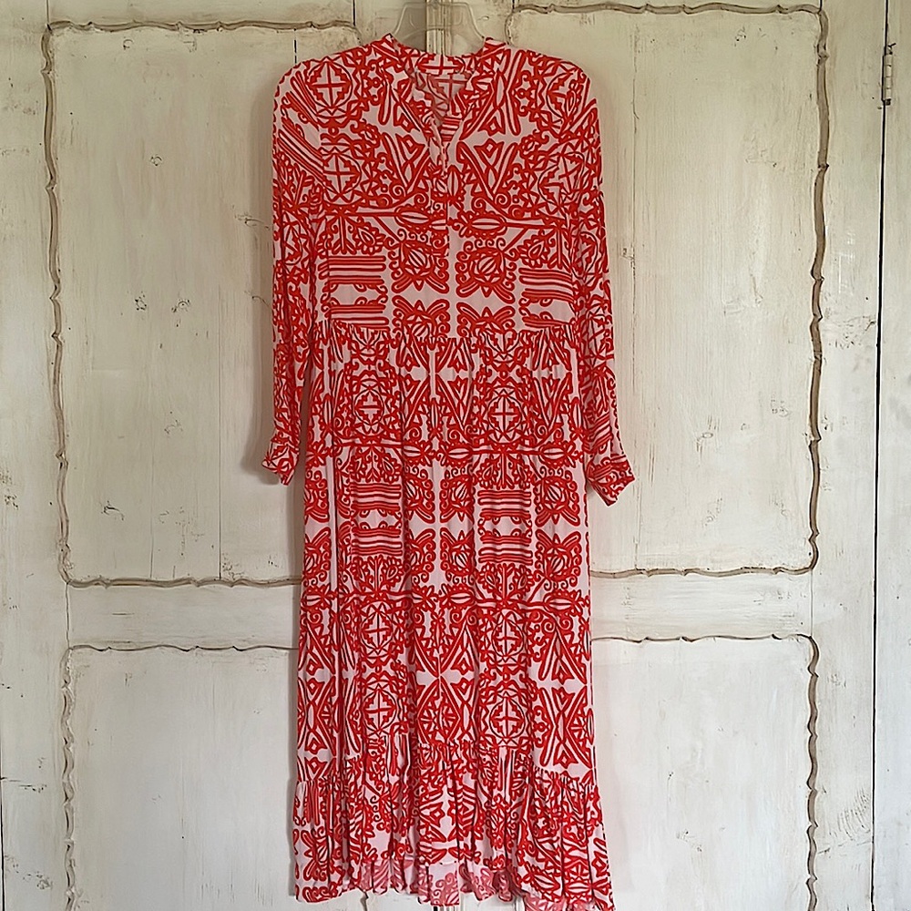 MareMare x Anthropologie. Medium. Red/Orange print on White maxi dress. EUC